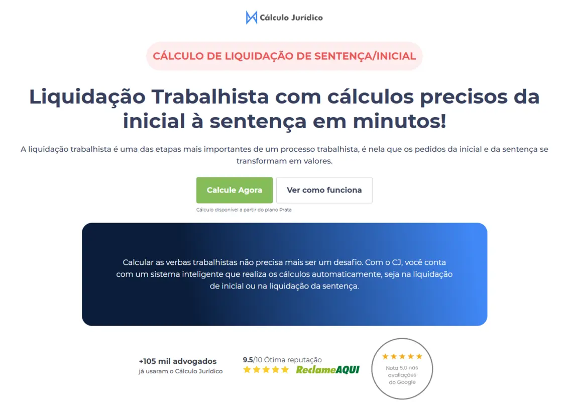 Página Inicial do CJ Liquidação Trabalhista
