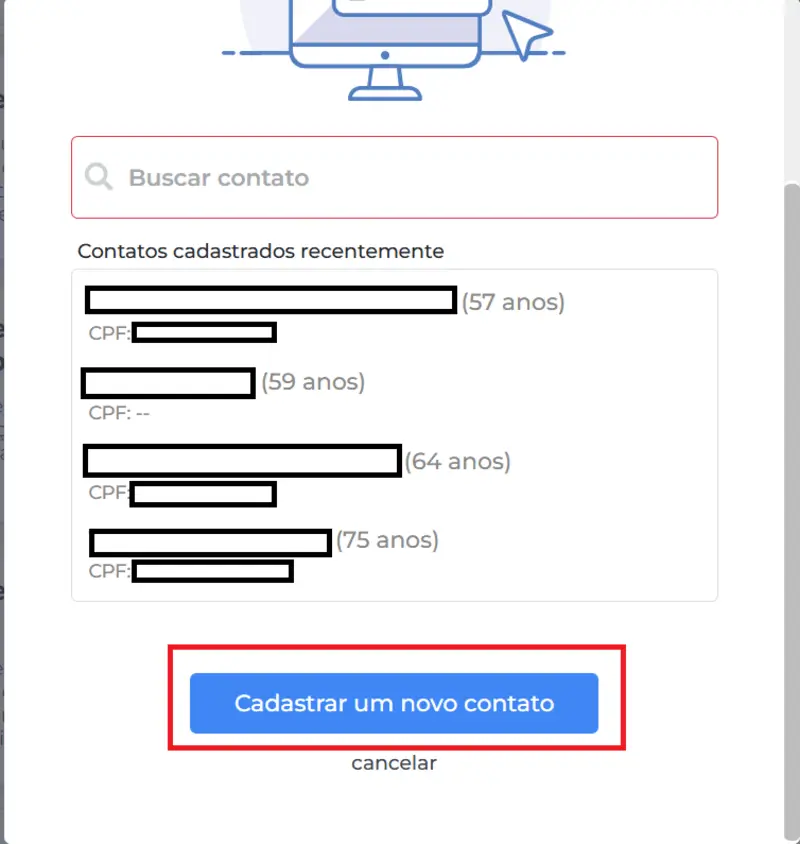 Página Cálculo Jurídico Cadastro novo contato
