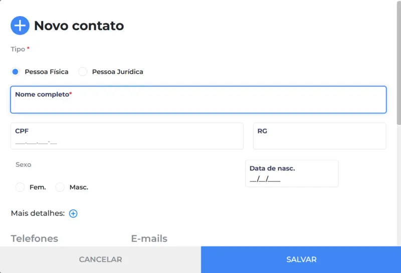 Página Cálculo Jurídico novo contato