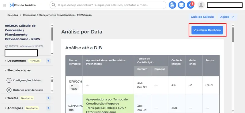 Página Cálculo Jurídico Visualizar Relatório