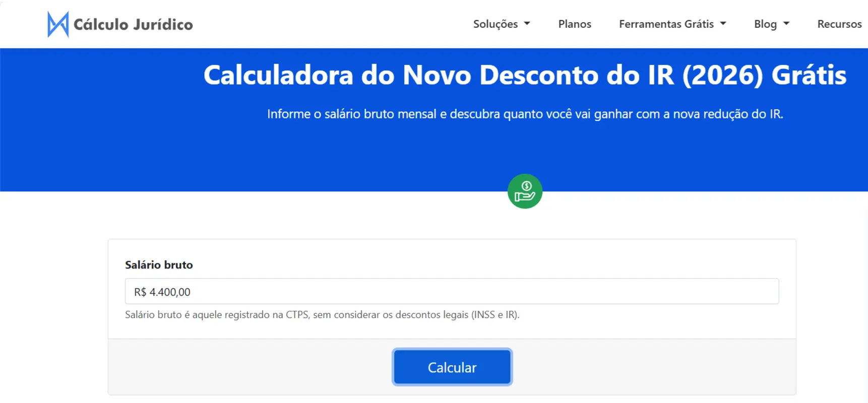 Página Inicial Nova Calculadora IR