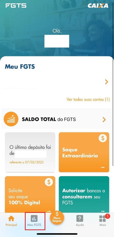 Aplicativo FGTS página inicial