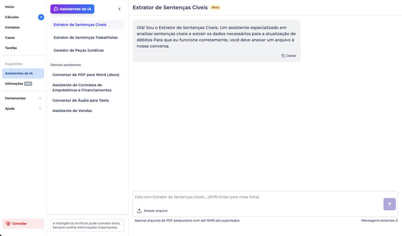 Demonstração do extrator de sentenças para cálculos cíveis