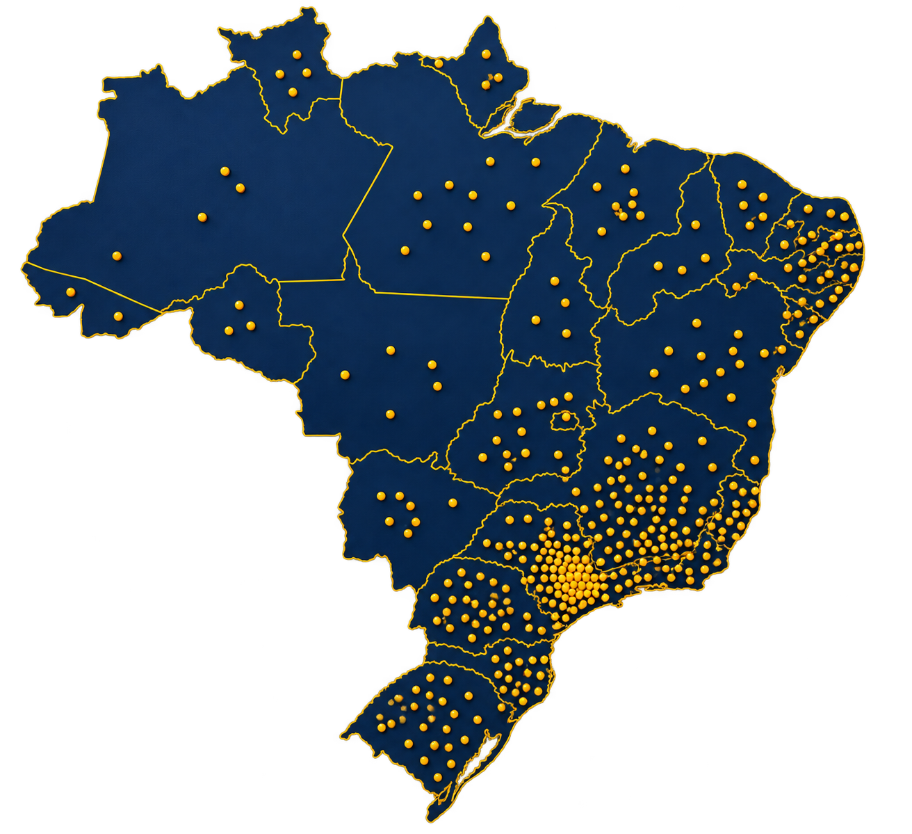 Mapa do Brasil com os estados onde há alunos da Comunidade RPPS