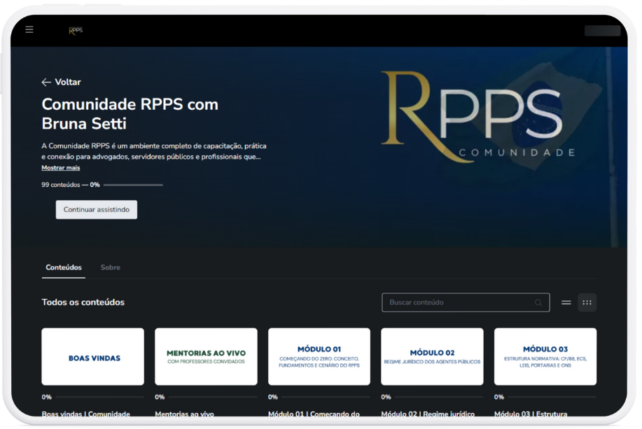 Tela inicial da Comunidade RPPS