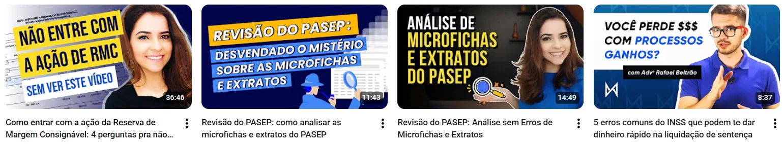Últimos vídeos do canal do YouTube do Cálculo Jurídico